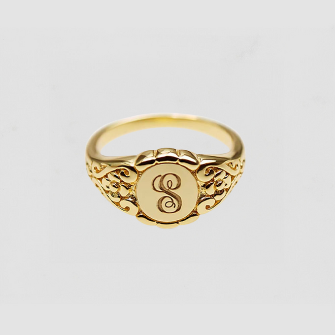 The Hand Engraved Script Letter Ring | The M Jewelers