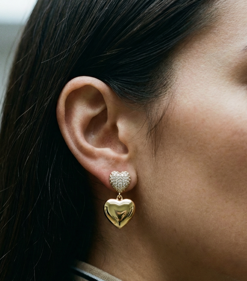 THE Pavé’ DOUBLE HEART EARRINGS