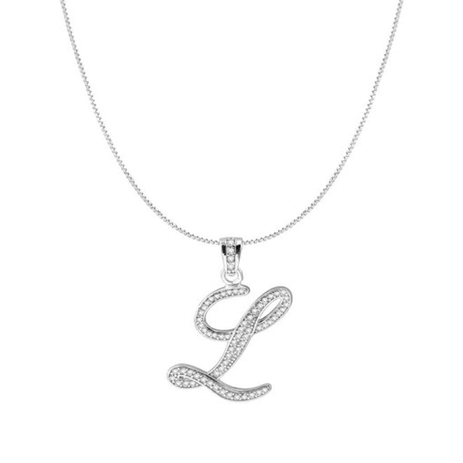 Cursive Initial Necklace, Iced Out Script Initial Pendant - The M Jewelers