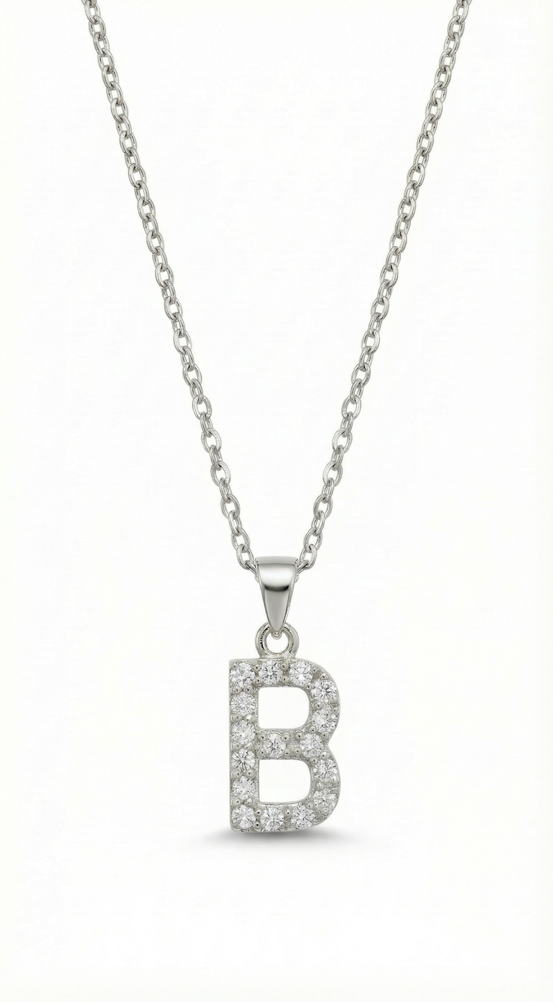 The Pavé Single Block Initial Necklace