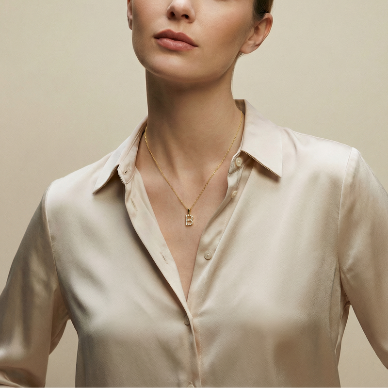 The Pavé Single Block Initial Necklace