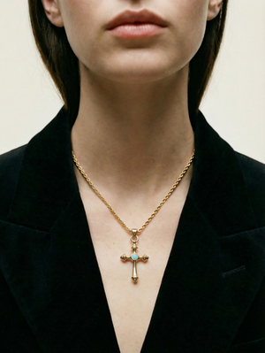 THE LUMA AQUA CROSS PENDANT NECKLACE