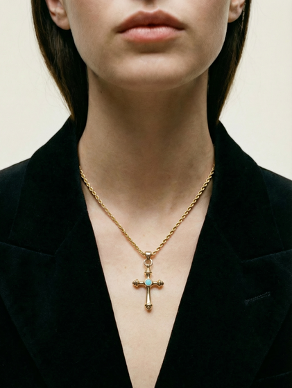 THE LUMA AQUA CROSS PENDANT NECKLACE