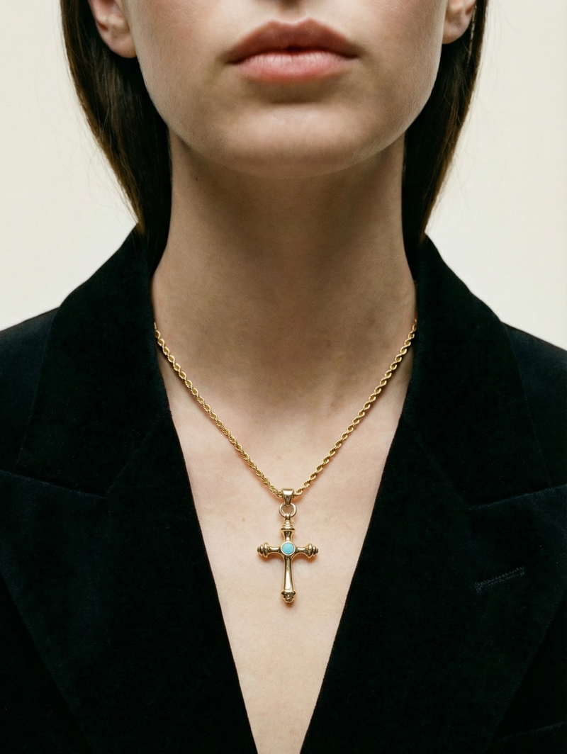 THE LUMA AQUA CROSS PENDANT NECKLACE