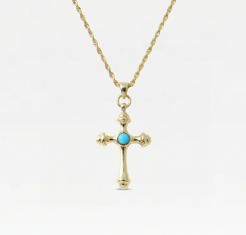 THE LUMA AQUA CROSS PENDANT NECKLACE