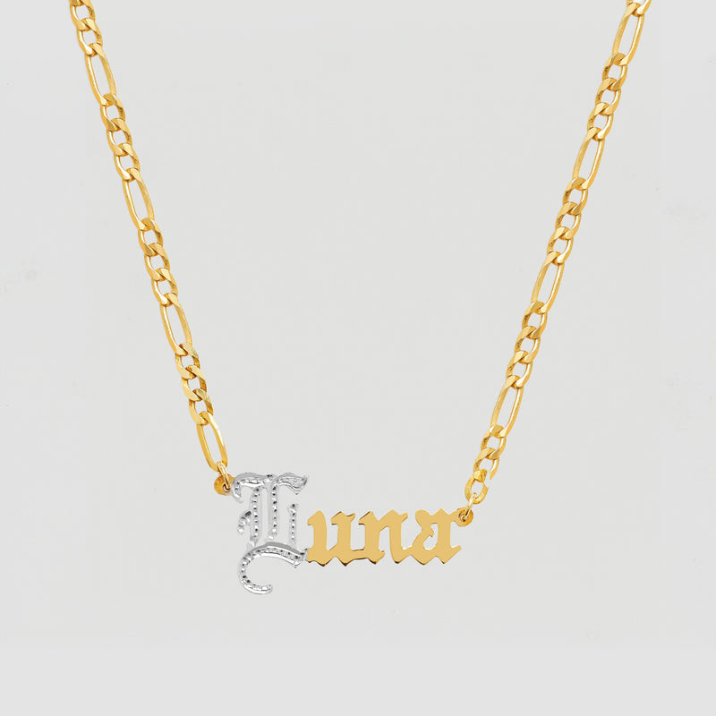 The Old English Cut Figaro Nameplate Necklace