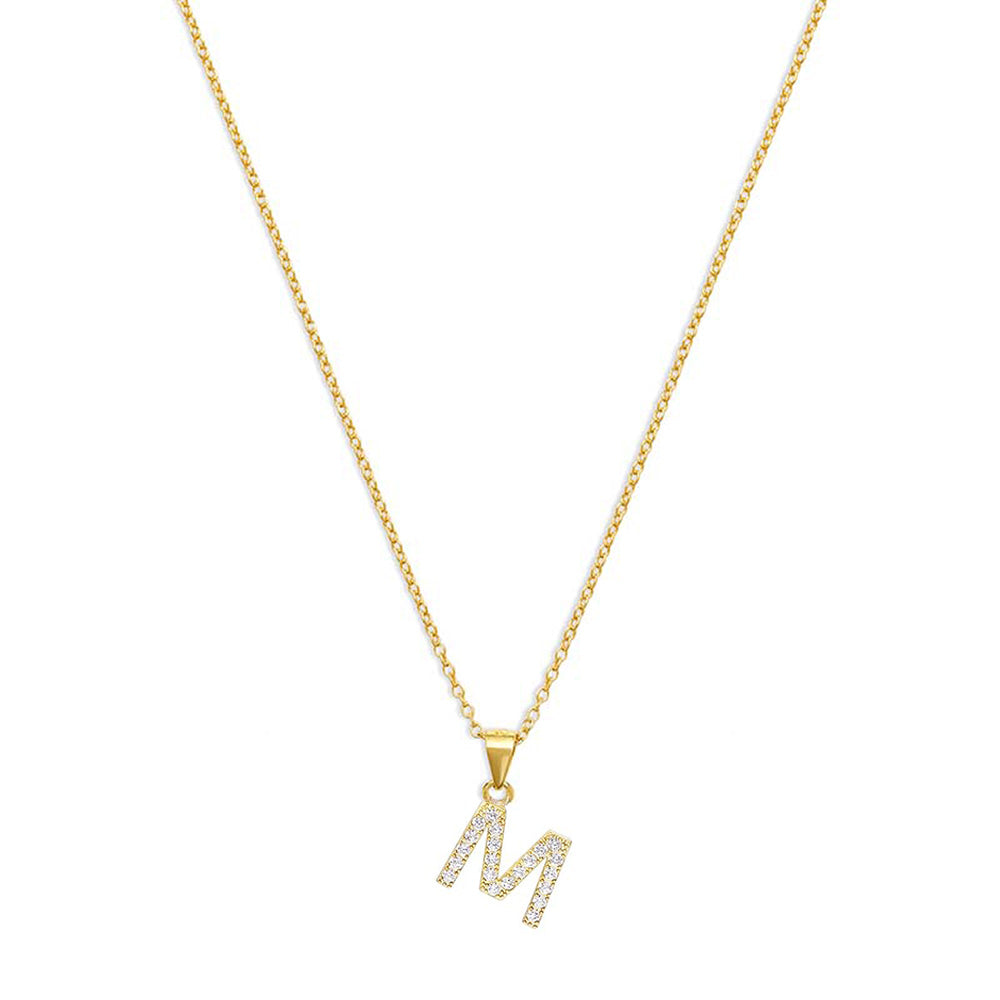 Sideways Block Initial M Necklace in 10k Yellow Gold