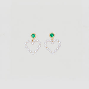 The Emerald Pearl Heart Earrings