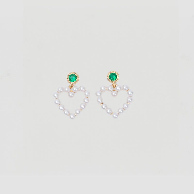 The Emerald Pearl Heart Earrings