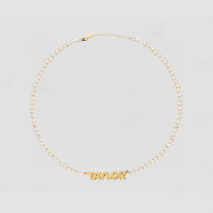 The Bubble Letter Pearl Nameplate Necklace