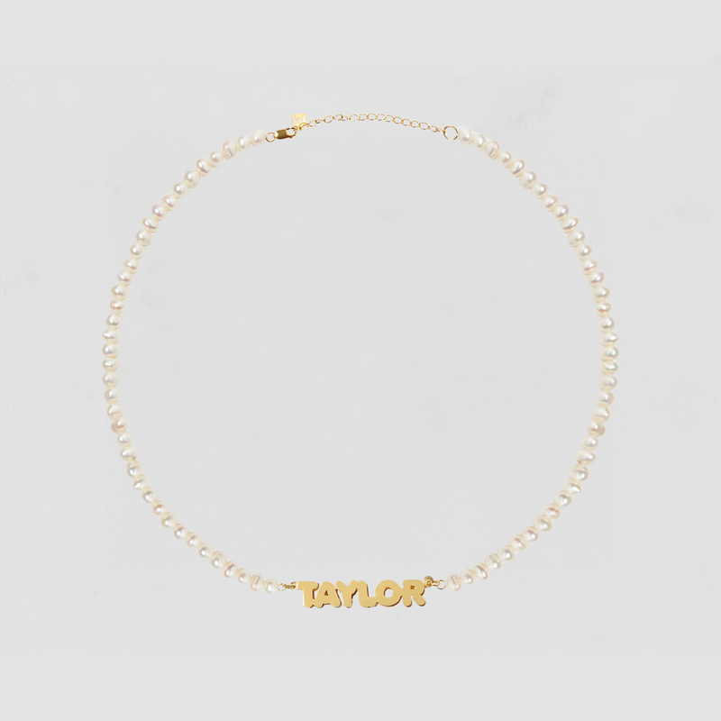 The Bubble Letter Pearl Nameplate Necklace