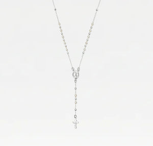 The Pearl Mary Rosary Cross Necklace