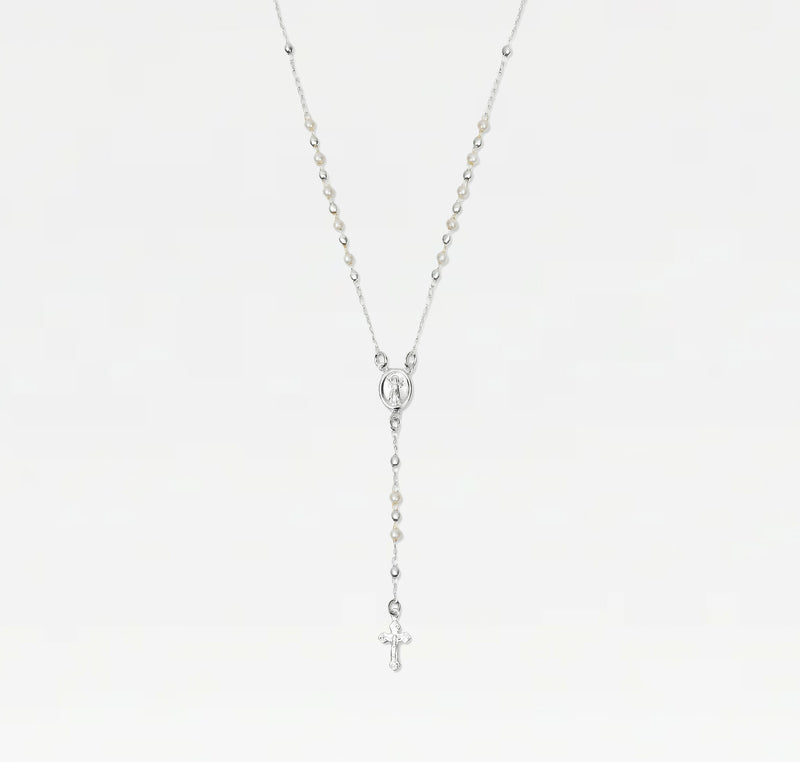 The Pearl Mary Rosary Cross Necklace