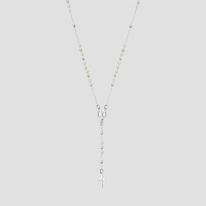 The Pearl Mary Rosary Cross Necklace
