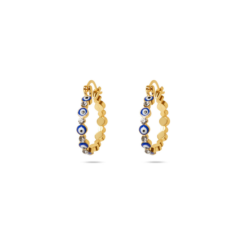 THE EVIL EYE BEZEL HOOP EARRINGS