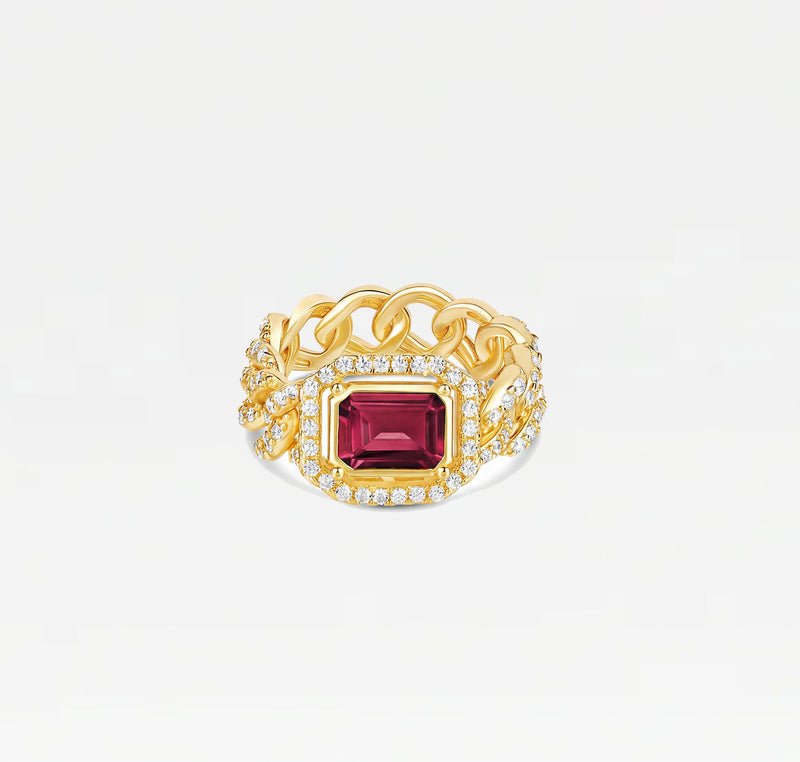The Halo Colored Stone Cuban Link Chain Ring