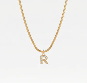 The Large Herringbone Pavé Initial Necklace