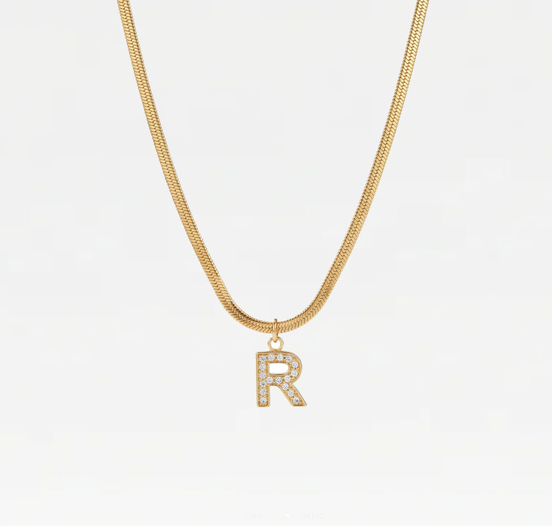 The Large Herringbone Pavé Initial Necklace