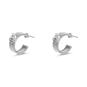 cz huggie earrings with silver finish