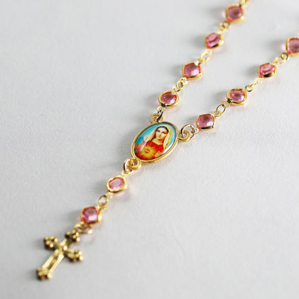 The Pink Crystal Rosary Necklace
