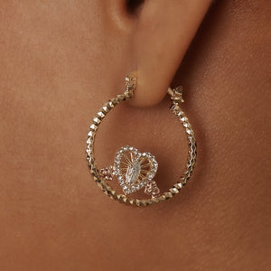 THE HAMMERED HOOP GUADALUPE HEART EARRINGS