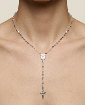 The Pearl Mary Rosary Cross Necklace