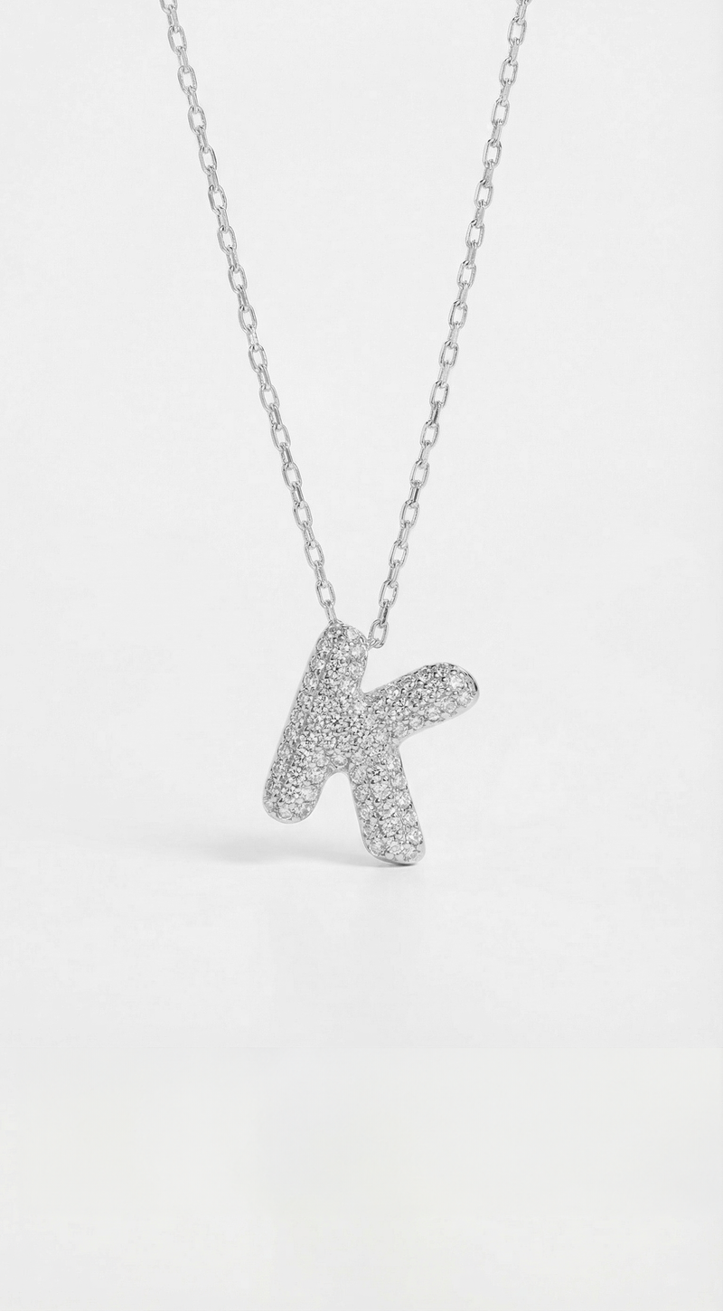 The Pavé Bubble Letter Pendant Necklace