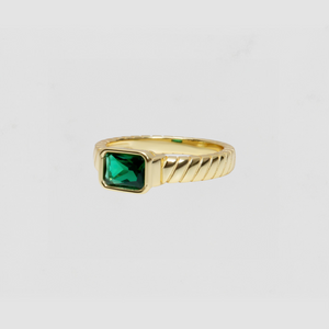 The Square Green Gemstone Twist Ring