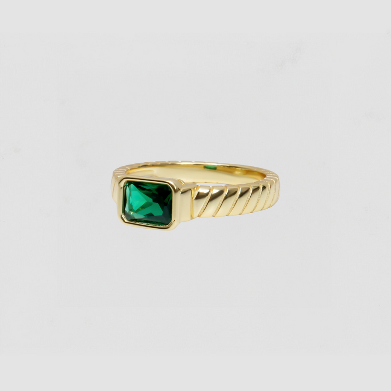 The Square Green Gemstone Twist Ring