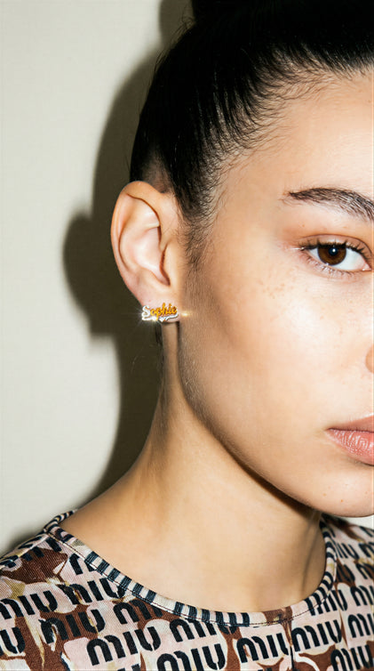 The Double Plated Classic Script Stud Earrings