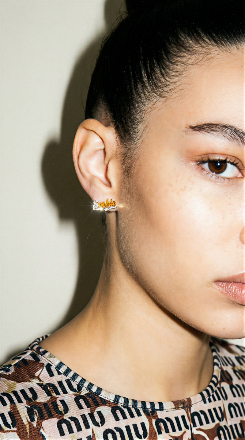 The Double Plated Classic Script Stud Earrings