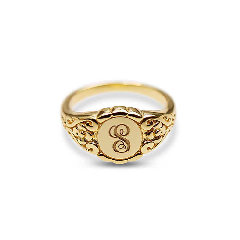 The Hand Engraved Script Letter Ring | The M Jewelers