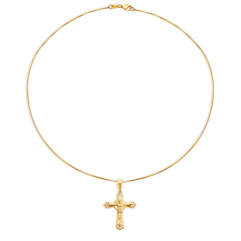 THE TRIPLE STONE ORNATE CROSS NECKLACE