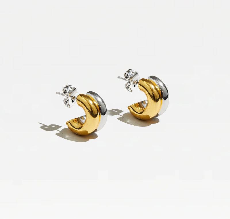 THE TWO TONE MINI HUGGIE HOOPS