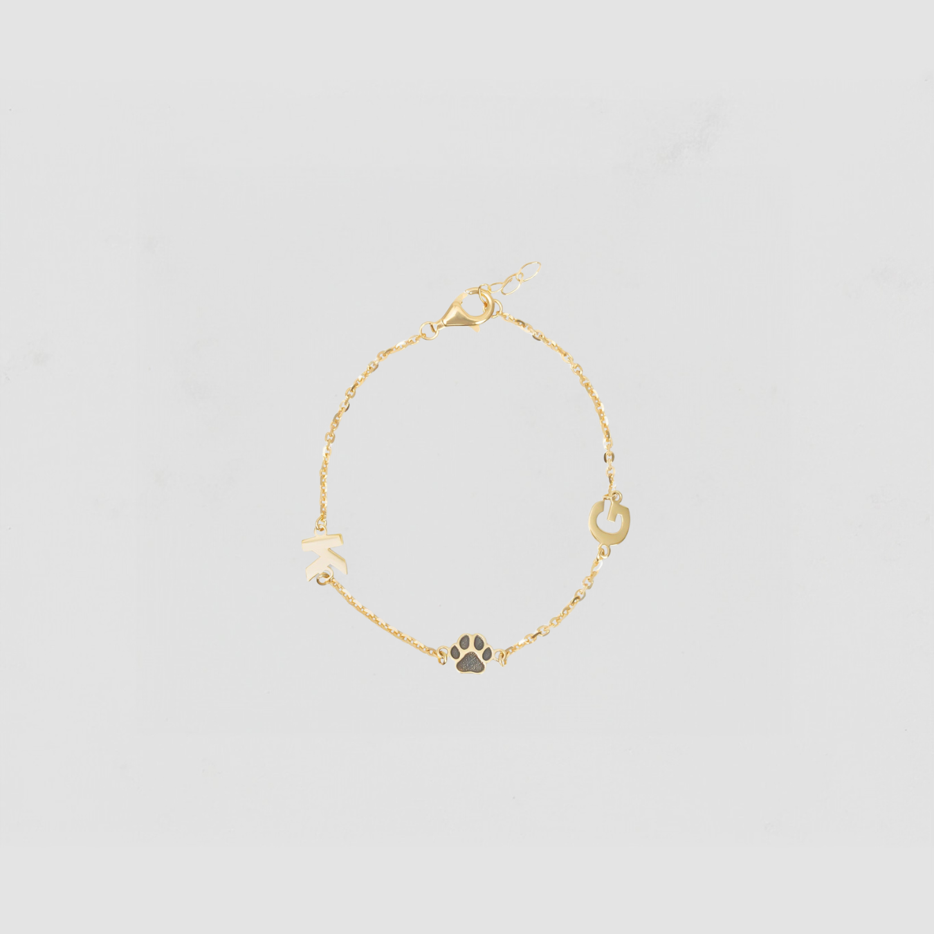 The Two Initial Block Paw Bracelet in Gold Vermeil