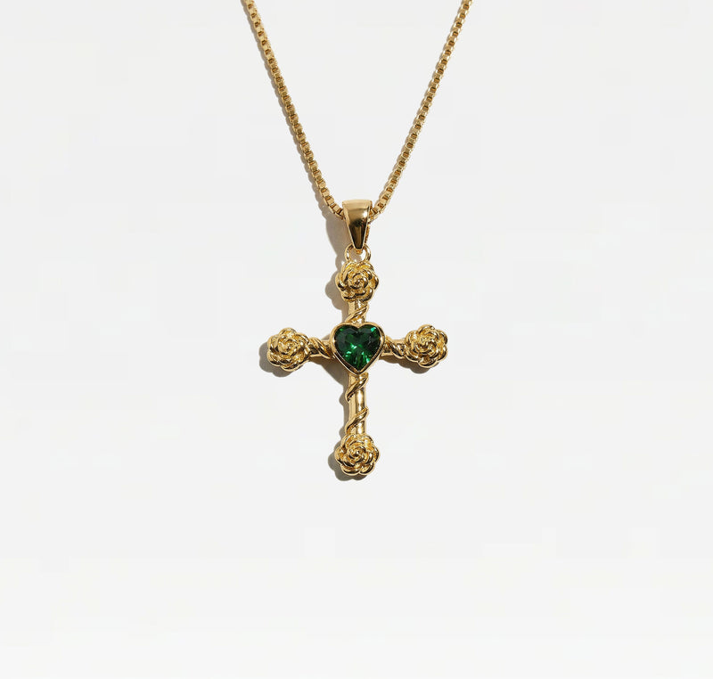 The Emerald Heart Cross Necklace