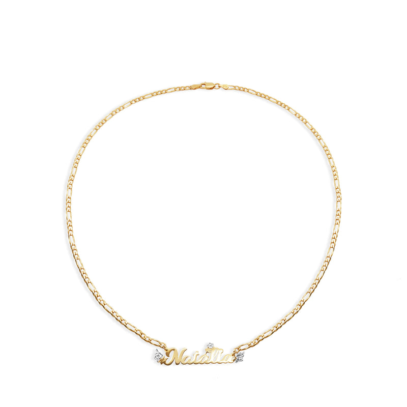 gold flower script nameplate necklace