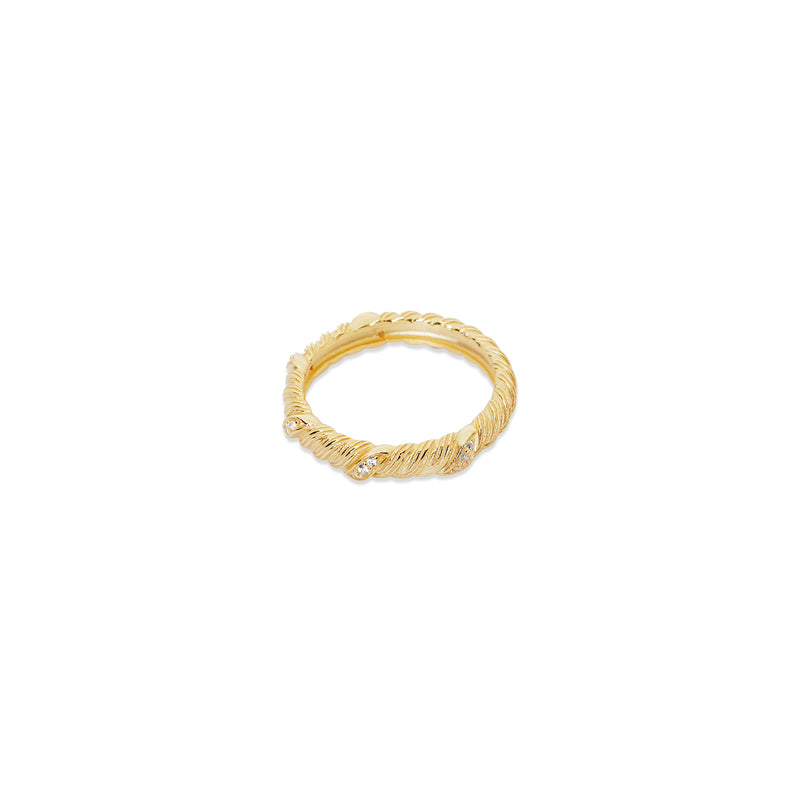 gold twisted band ring with zirconia stone