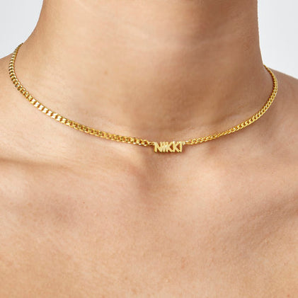 choker name necklace with curb chain