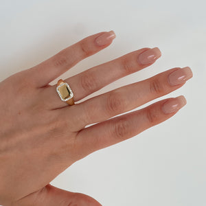 pave rectangle signet ring