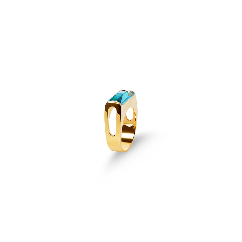 blue colored gold plated brothers cocktail ring