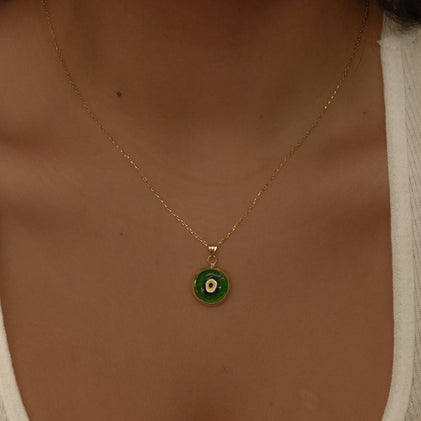 green evil eye acrylic pendant chain necklace