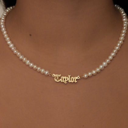 old english custom name pearl necklace