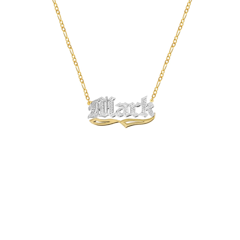 THE OLD ENGLISH FIGARO CUT CLASSIC NAMEPLATE NECKLACE  (CHAPTER II BY GREG YÜNA X THE M JEWELERS)