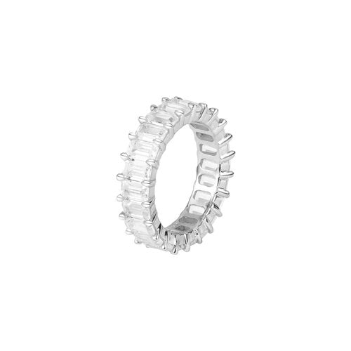 silver emerald cut pave ring