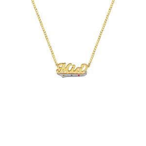 THE THREE STONE SCRIPT DOUBLE PLATE NAMEPLATE NECKLACE