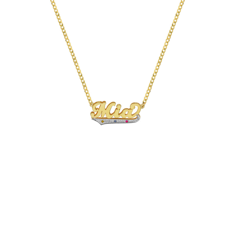 THE THREE STONE SCRIPT DOUBLE PLATE NAMEPLATE NECKLACE