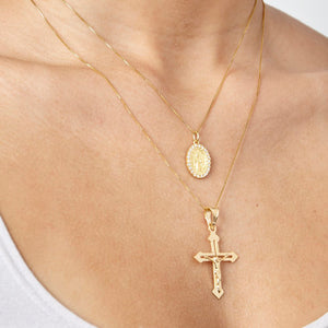 oval pave gold mary pendant necklace