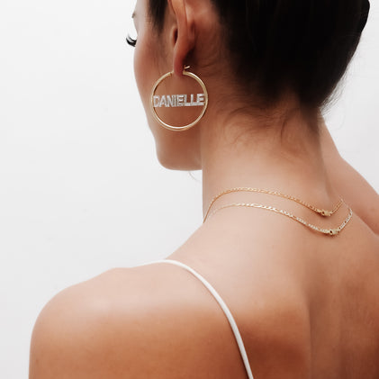gold nameplate hoop earrings