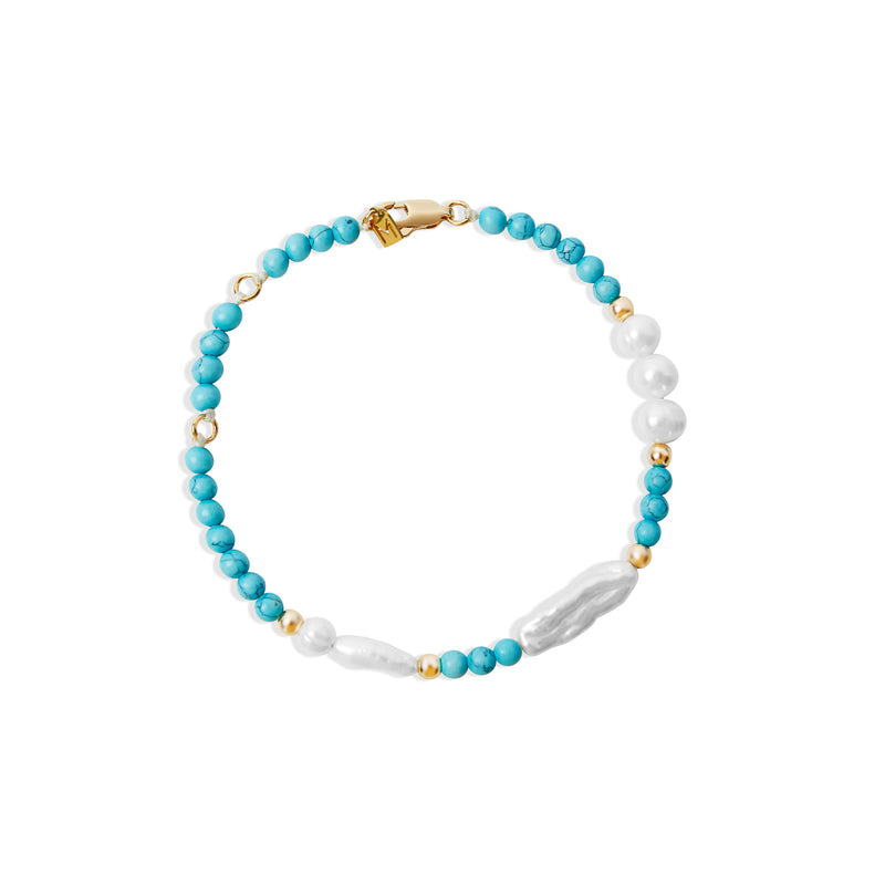 heavens sake bracelet with turquoise and fresh water pearls